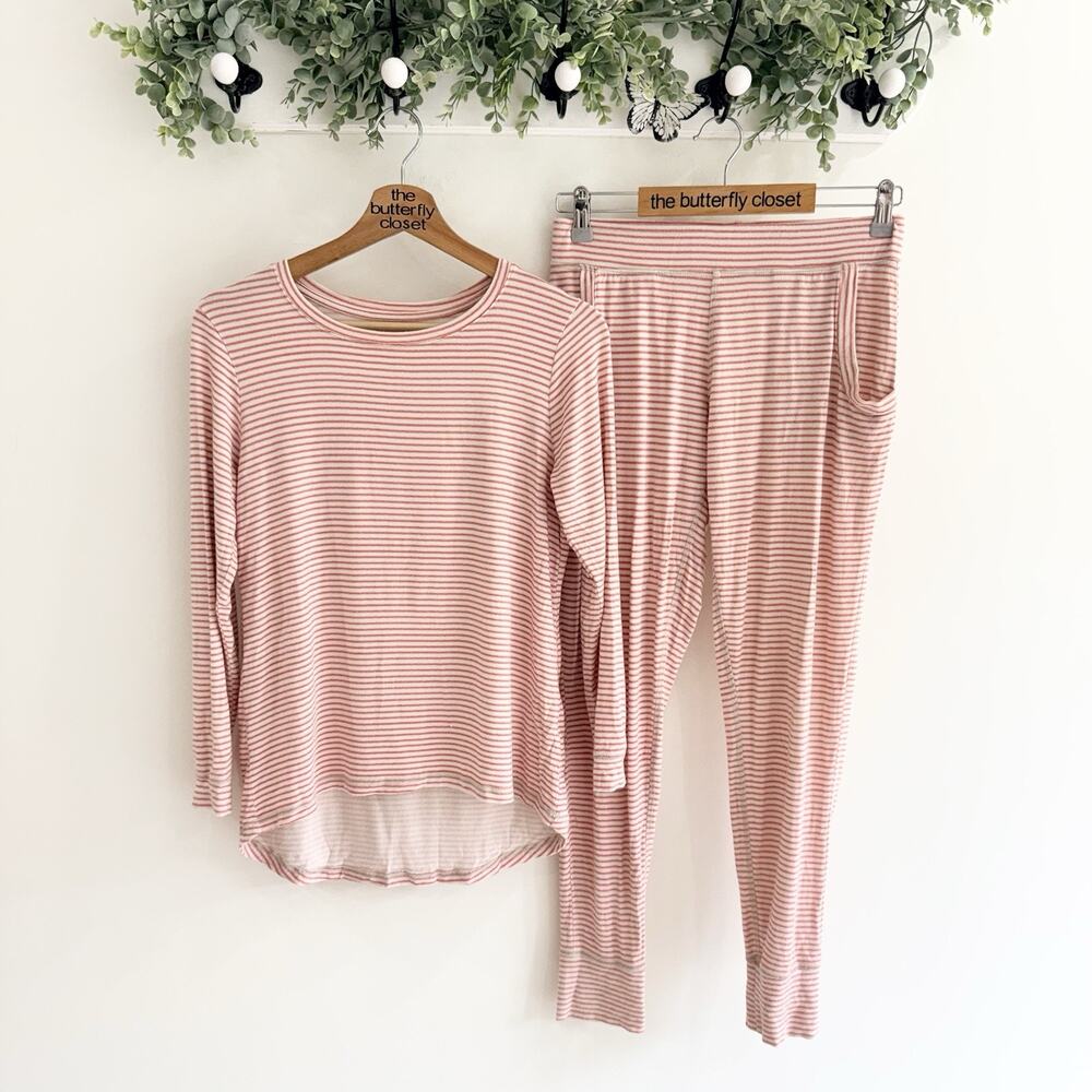 Plain Jane Long Sleeve and Pants Pajama Set Blush Striped Size XS A5600